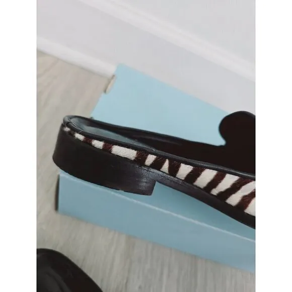 Greater LA Western Boho Calf Hair Zebra Animal Print Slip On Mules Shoes 7.5