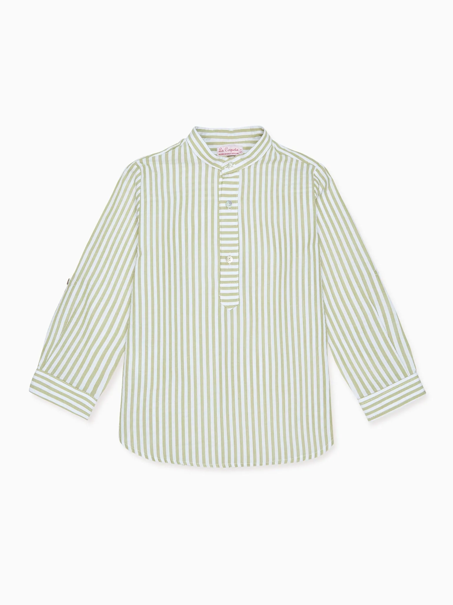 Green Stripe Jazmin Cotton Long Sleeve Boy Shirt