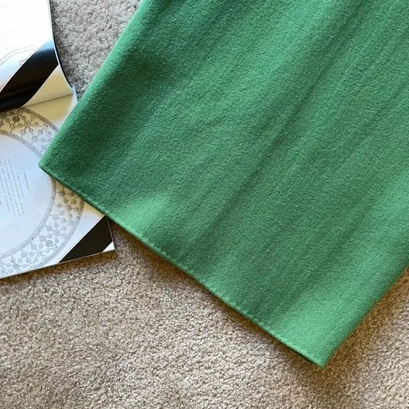 Green Wool V Neck Shoulder Leather Inset Shift Side Pocketsm Dress
