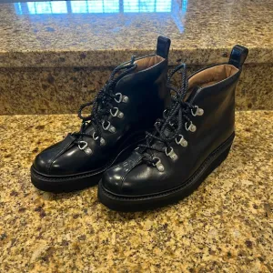 Grenson Bobby Luxe Black Leather Hiking Boots Minimal Style UK 4.5 US 7 No Wear!