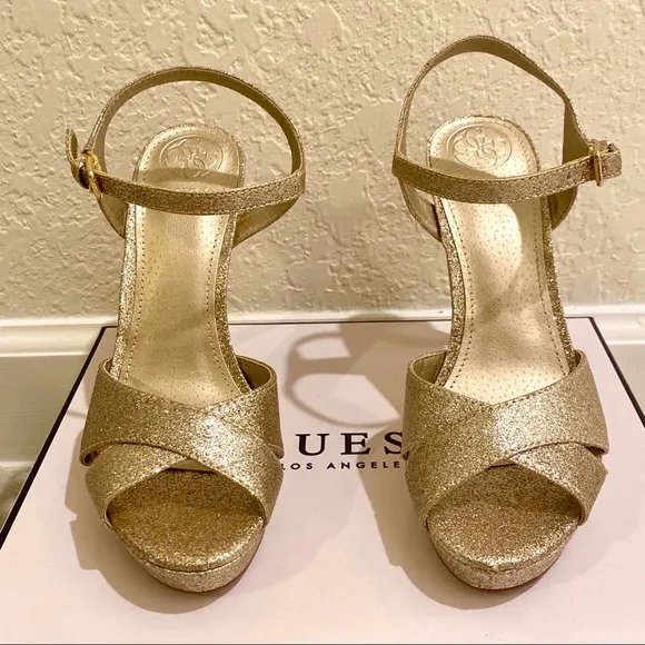 GUESS GOLD METALLIC Jordie Dress Sandals Heels