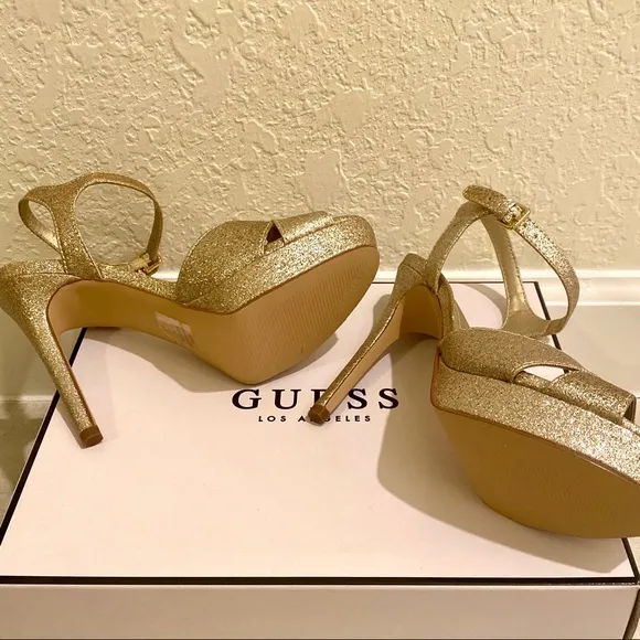 GUESS GOLD METALLIC Jordie Dress Sandals Heels