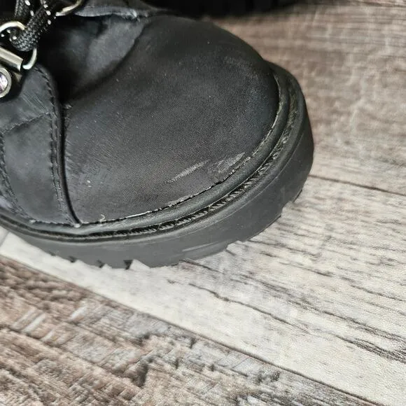 GUESS Ortela Combat Boots Size 7 Black Quilted Fabric Chunky Moto Ankle Lace Up