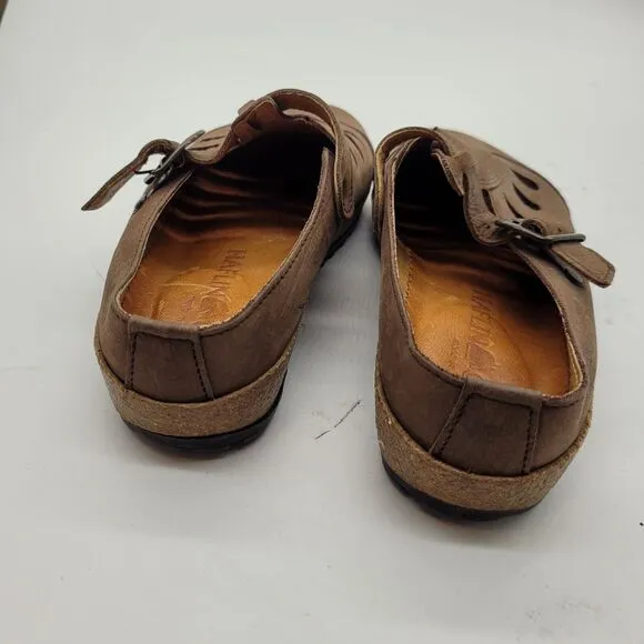 Haflinger Womens Leather Slip On Shoes clogs mules brown Size 36 US 5.5-6 buckle