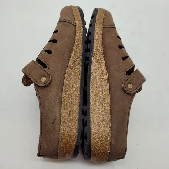 Haflinger Womens Leather Slip On Shoes clogs mules brown Size 36 US 5.5-6 buckle