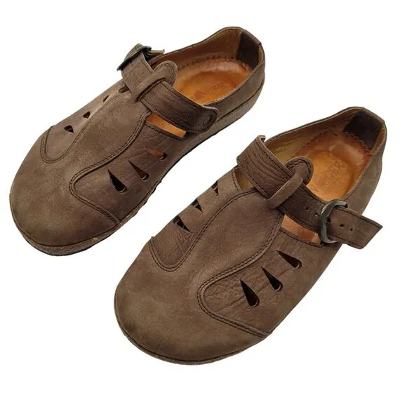 Haflinger Womens Leather Slip On Shoes clogs mules brown Size 36 US 5.5-6 buckle