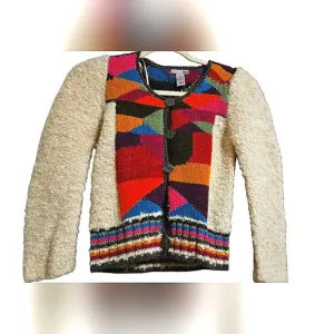 H&amp;M Wool/mohair cardigan sweater with colorful patchwork.Circa 2009. Size 2 NWT