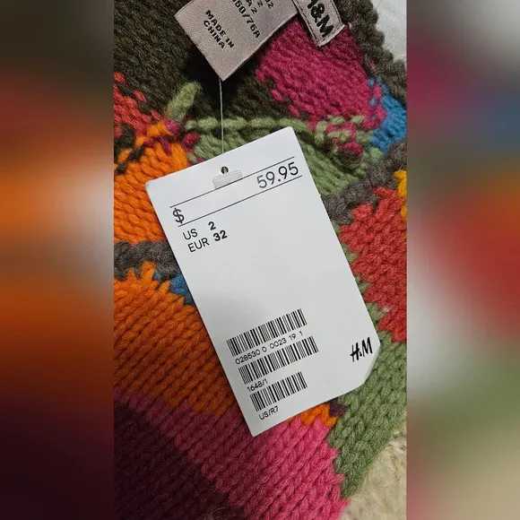 H&amp;M Wool/mohair cardigan sweater with colorful patchwork.Circa 2009. Size 2 NWT