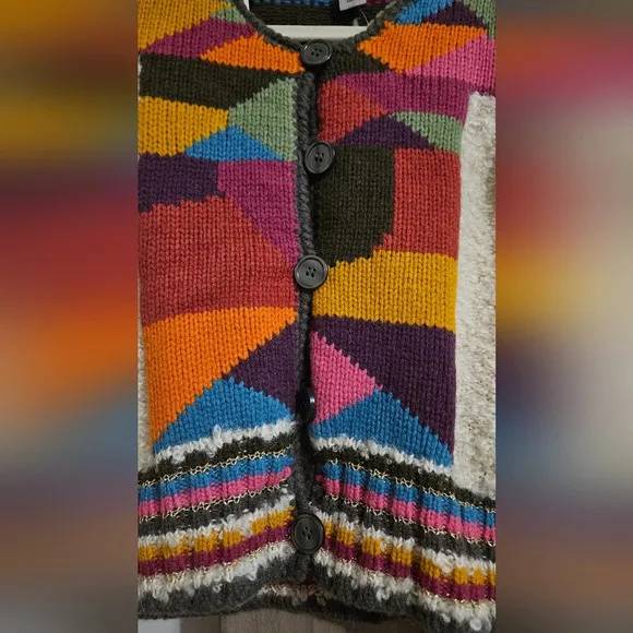 H&amp;M Wool/mohair cardigan sweater with colorful patchwork.Circa 2009. Size 2 NWT
