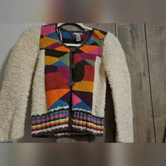 H&amp;M Wool/mohair cardigan sweater with colorful patchwork.Circa 2009. Size 2 NWT