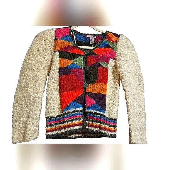 H&amp;M Wool/mohair cardigan sweater with colorful patchwork.Circa 2009. Size 2 NWT