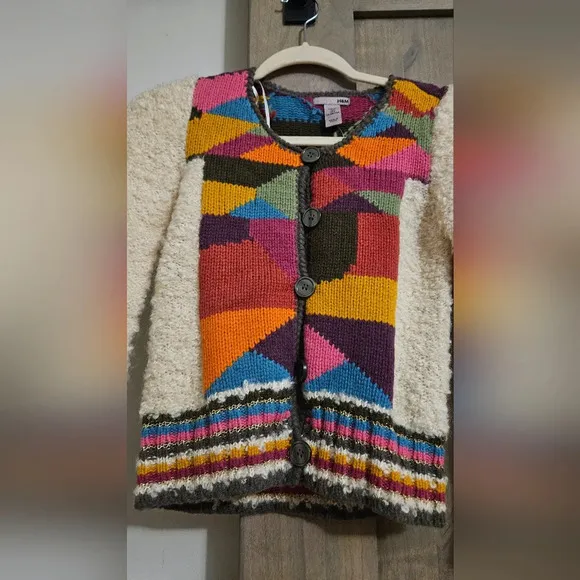 H&amp;M Wool/mohair cardigan sweater with colorful patchwork.Circa 2009. Size 2 NWT