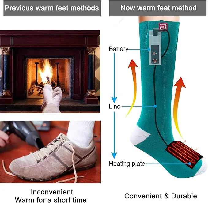 Heated Socks for Men Women Rechargeable Electric Battery Operated Heated Socks Foot Warmers for Skiing Camping Hunting Fishing Riding