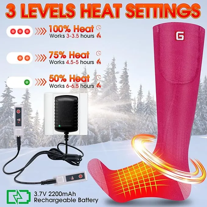 Heated Socks Rechargeable Electric Battery Heating Socks for Men Women with 3 Adjustable Heating Levels for Skiing Riding Hunting