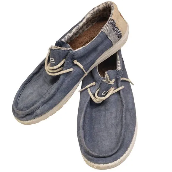Hey Dude Mens Wally Linen Natural Collection Slip on Shoes Athletic Size 11