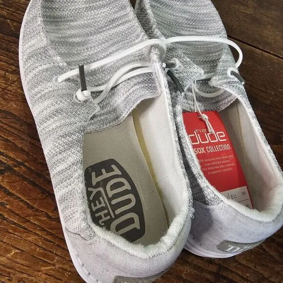 Hey Dude Womens Wendy Sox Glacier Gray Slip On Loafers Womens Size 8