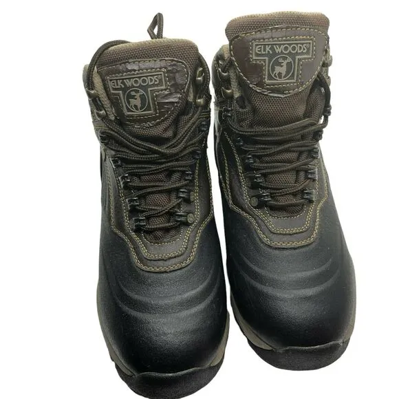 Hiking Boots Vtg Elk Woods Men's Black Brown Lace Up Waterproof Casual Size 7 M