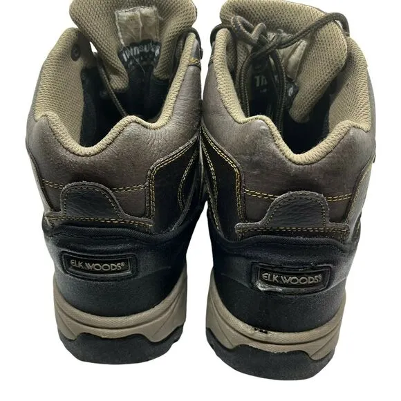 Hiking Boots Vtg Elk Woods Men's Black Brown Lace Up Waterproof Casual Size 7 M