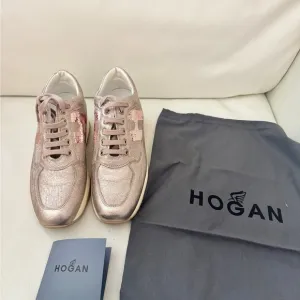 Hogan pink rose gold interactive/women’s  leather shoes sneakers