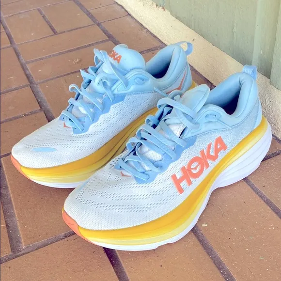 Hoka Blue Yellow Orange Bondi 8 Men’s 11 B Running Shoes Barely Worn!