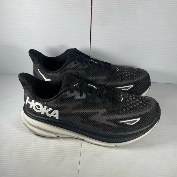 Hoka Clifton 9 - Black and White Running Shoes