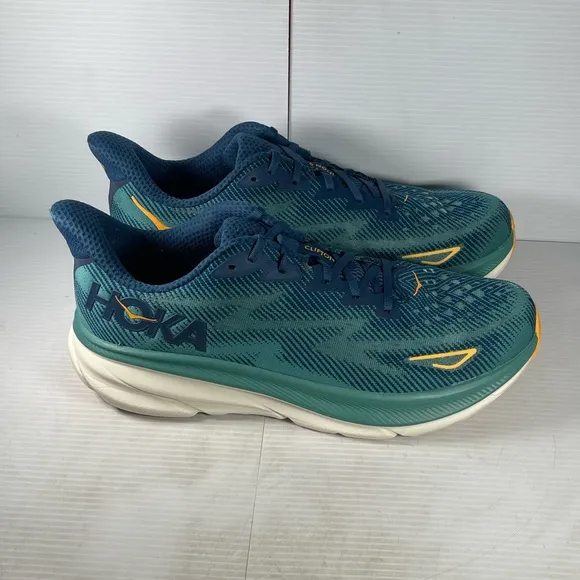 Hoka Clifton 9 - Blue and Green Running Shoes