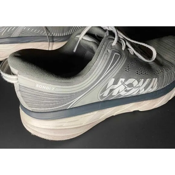 Hoka One One Bondi 7 Mens 12.5 Gray  Running Athletic Shoes 1110518