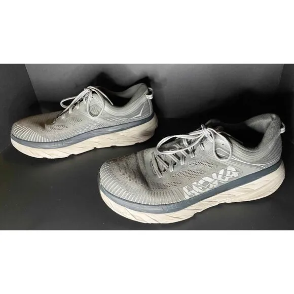 Hoka One One Bondi 7 Mens 12.5 Gray  Running Athletic Shoes 1110518