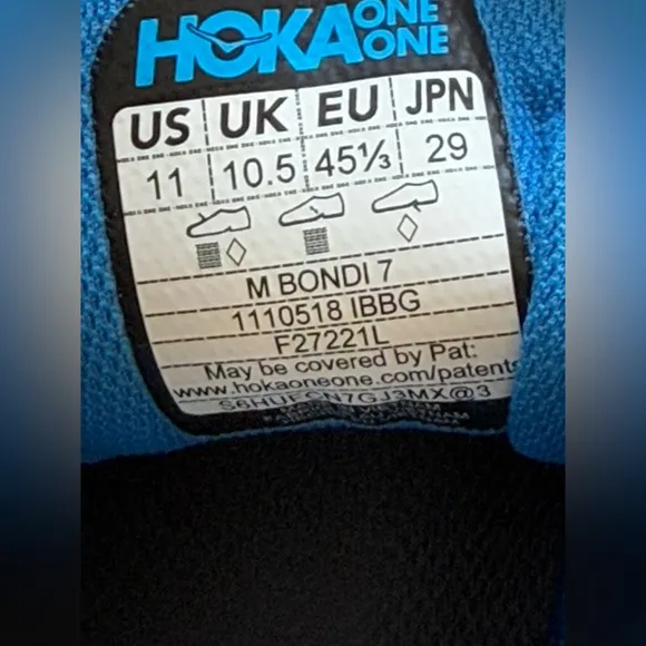 Hoka One One Bondi 7 Running Shoes Blue white Mens size 11 Worn Twice
