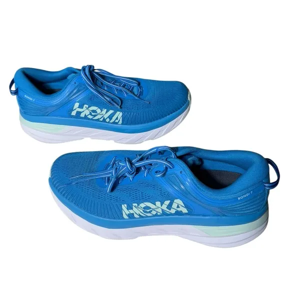 Hoka One One Bondi 7 Running Shoes Blue white Mens size 11 Worn Twice