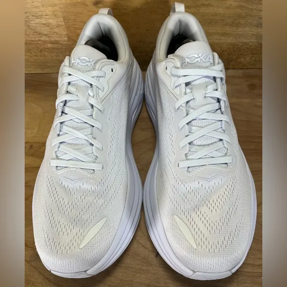 Hoka One One Bondi 8 REFLECTIVE Mens Size 12 Running Shoes Sneakers White