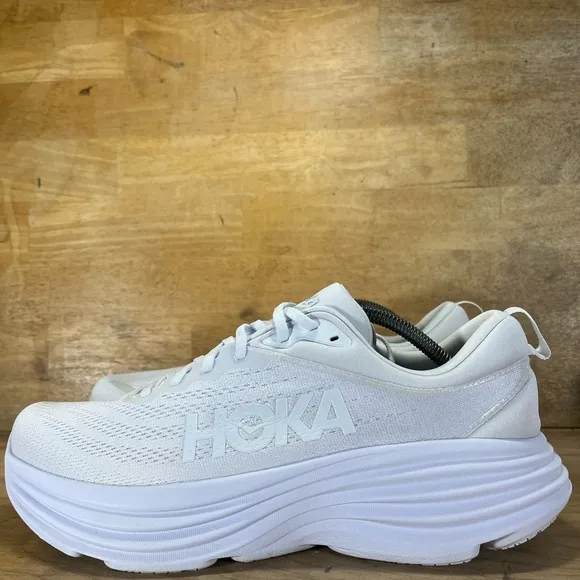 Hoka One One Bondi 8 REFLECTIVE Mens Size 12 Running Shoes Sneakers White