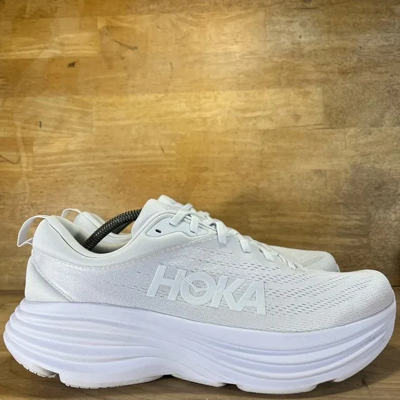Hoka One One Bondi 8 REFLECTIVE Mens Size 12 Running Shoes Sneakers White