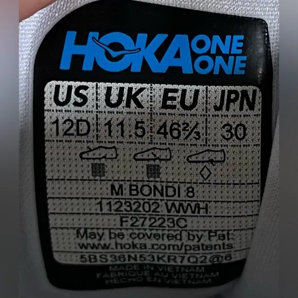 Hoka One One Bondi 8 REFLECTIVE Mens Size 12 Running Shoes Sneakers White