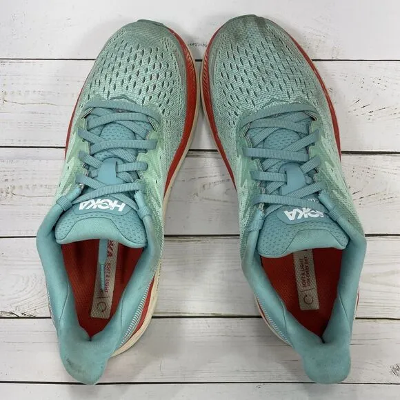 Hoka One One Clifton 8 Running Shoes Womens Size 8.5 B Aquarelle Blue Athletic