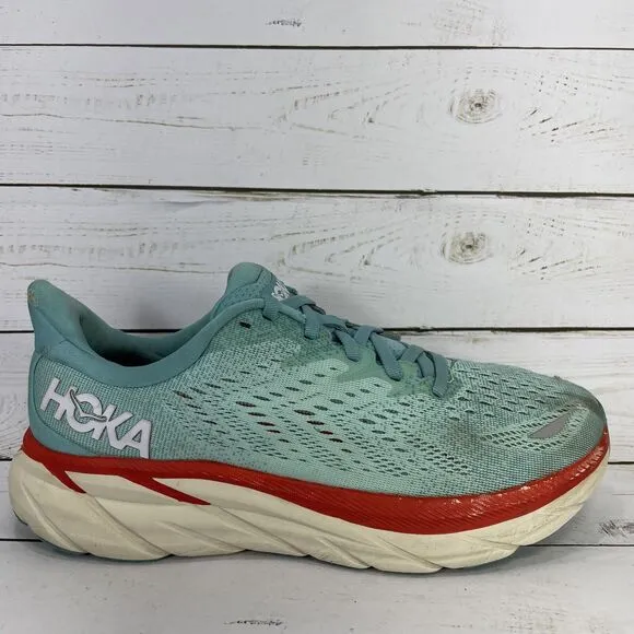 Hoka One One Clifton 8 Running Shoes Womens Size 8.5 B Aquarelle Blue Athletic