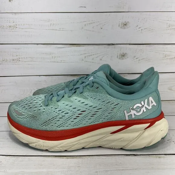 Hoka One One Clifton 8 Running Shoes Womens Size 8.5 B Aquarelle Blue Athletic
