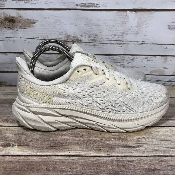 Hoka One One Clifton 8 Shoes Mens Size 8D Athletic Running Jogging Cream Ivory