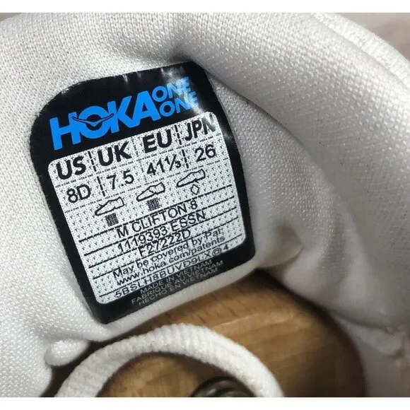 Hoka One One Clifton 8 Shoes Mens Size 8D Athletic Running Jogging Cream Ivory