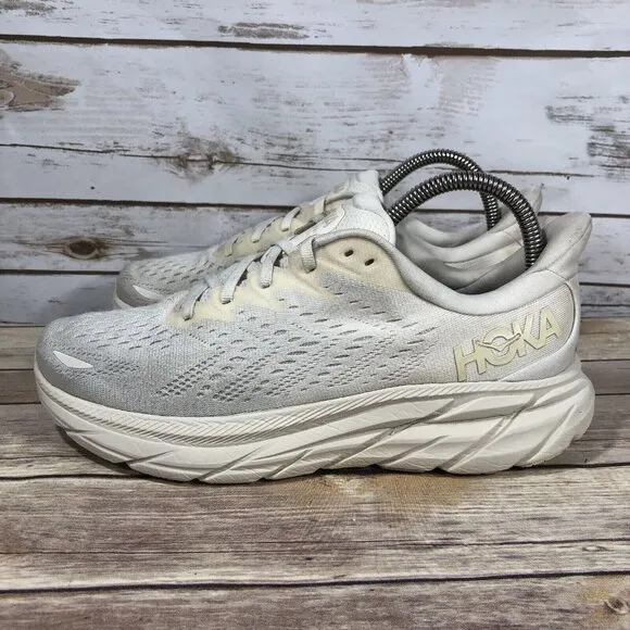 Hoka One One Clifton 8 Shoes Mens Size 8D Athletic Running Jogging Cream Ivory