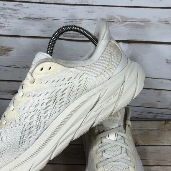 Hoka One One Clifton 8 Shoes Mens Size 8D Athletic Running Jogging Cream Ivory