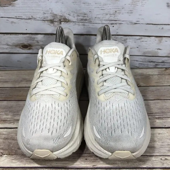 Hoka One One Clifton 8 Shoes Mens Size 8D Athletic Running Jogging Cream Ivory