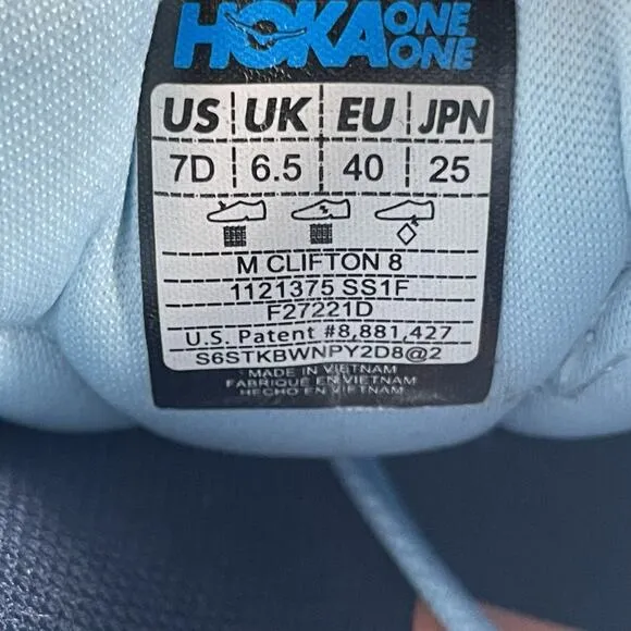 Hoka One One Clifton 8 Womens 7 D Blue Running Shoe Athletic Sneaker 1121375 SSF