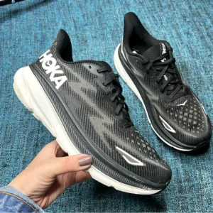 Hoka One One Clifton 9 Running Shoes in Black White