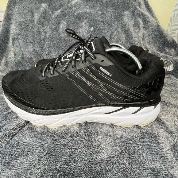 Hoka One One Womens Clifton 6  Black Running Shoes Lace Up Size13 2 E