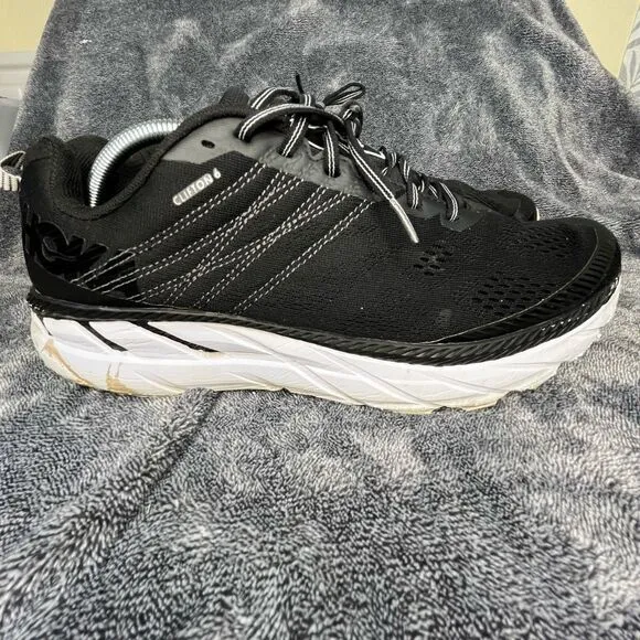 Hoka One One Womens Clifton 6  Black Running Shoes Lace Up Size13 2 E