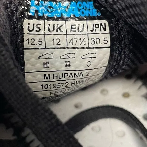 Hoka One One Hupana 2 Men’s Black Running Shoes Size 12.5