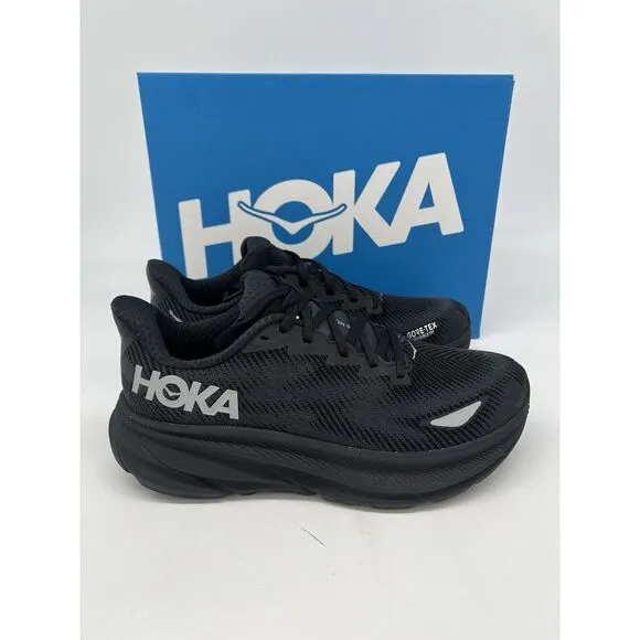 HOKA Women’s Clifton 9 Gore-Tex Running Shoes Black NWB Size 9.5 B