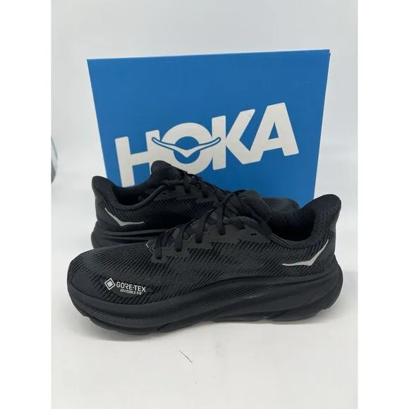 HOKA Women’s Clifton 9 Gore-Tex Running Shoes Black NWB Size 9.5 B