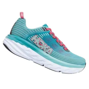 Hoka Womens One Bondi 6 Running Shoes Green Pink laces Size 11